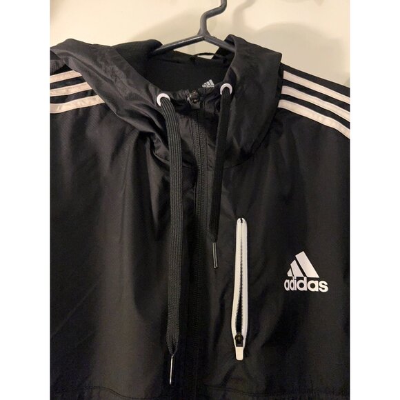 Adidas Men’s Full Zip Windbreaker Jacket Size M 3 Stripes Hooded Lightweight Log - Picture 6 of 7
